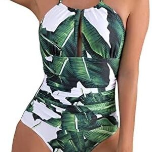 Tropical Leaf Print Swimsuit